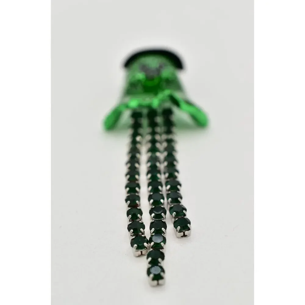 Betsey Johnson Green Ghost Witch Pin Brooch Halloween Green Crystal Glitter NWT